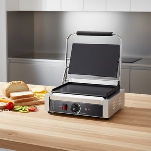 Grill panini électrique en acier inoxydable 13,5x9,3 avec plaque émaillée entièrement plate, contrôle de la température, pour usage domestique - Product Image 2