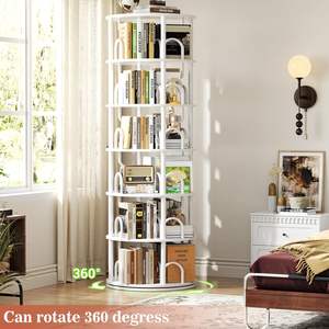 Libreria Girevole a 6 Ripiani, Torre Rotante Contemporanea per Ufficio e Soggiorno, Scaffale Girevole a 360° - Product Image 5