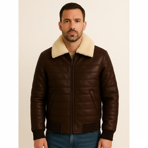 Leather <b>fur</b> <b>jacket</b> <b>men</b> Lambskin artificial Shearling B3 Bomber <b>Jacket</b>: Classic Aviator Coat - Product Image 1