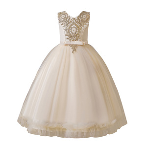 Princess Dress For Girls V Neck Ball Gown Red Tulle Flower Girl Dress With Gold Embroidery Kids Formal Wear - Product Image 5