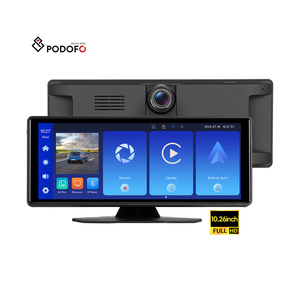 Podofo Cámara para Coche Inalámbrica Portátil de 10.26'' con CarPlay y Android Auto, Rotación de 180°, Lente Dual 4K, para Autos y Camiones + Cámara HD de 4 Pines OEM - Product Image 1