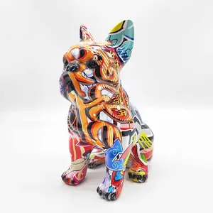 French Bulldog Statue gift graffiti Resin Colorful dog figurine Chihuahua Pet Do for Home Living Room Bedroom Office Decor