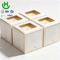 Emballage de luxe écologique pour bougies, rigide, avec fenêtre transparente, bord doré et motif floral en relief, pour bougies parfumées personnalisées pour la maison