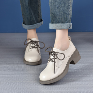 2024 Style britannique rétro en cuir véritable femmes chaussures épaisses plate-forme imperméable à semelle souple chaussures simples pour le printemps été - Product Image 5