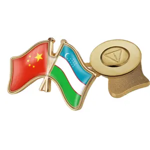 中国和乌兹别克斯坦双面交叉友谊旗帜别针