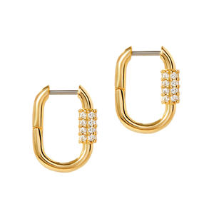 Boucles d'oreilles créoles en cuivre plaqué or <span class=keywords><strong>parisien</strong></span> pour femmes, pierres carrées pour un usage quotidien, superposition, rendez-vous café - Product Image 1