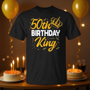 T-shirt pour homme et femme, coupe unisexe, motif couronne noire et dorée, 50e anniversaire - Product Image 3