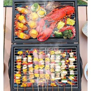 Barbecue portable double face en métal avec couvercle, <span class=keywords><strong>mini</strong></span>-gril à charbon de bois multi-outils pour la plage, le <span class=keywords><strong>camping</strong></span> et les fêtes - Product Image 1