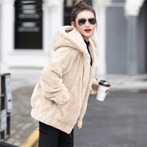 Women Fleece Hooded Jacket Gray Loose Fit Winter Coat With Pocket Warm Plus Size - Product Image 4