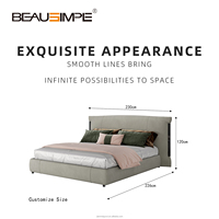 Lit double élégant avec revêtement en cuir et tissu, rembourrage épais et haut, lits luxueusement rembourrés en métal