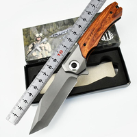 Couteau pliant d'extérieur en acier inoxydable, couteau de survie EDC, manche en bois, camping, randonnée, défense personnelle, couteau de poche, OEM personnalisé