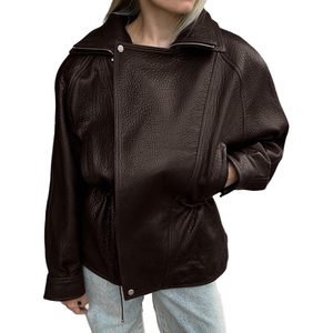 Chaqueta Bomber de Piel Sintética Personalizada para Mujer, Estilo Otoñal con Solapa y Manga Larga, con Cordón Ajustable, 2026 - Product Image 2