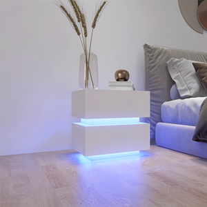 <b>White</b> High <b>Gloss</b> 2 Drawer Bedside Table With RGB LED Light Nightstand For Bedroom Storage - Product Image 4