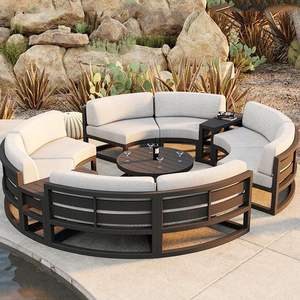 أريكة فاخرة ذات إطار معدني مقطعية للأماكن الخارجية أريكة فناء مستديرة صوفا حديقة مستديرة - Product Image 5