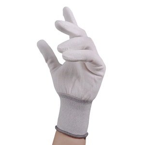 Guantes de trabajo de nailon antiestáticos TESO con dedos recubiertos de PU para fábricas y talleres de electrónica, blancos, 13 puntadas - Product Image 5