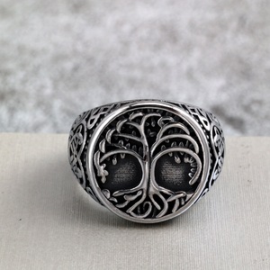 Yunnique Vintage Nordic Stainless Steel Round Geometric Men's Ring <b>Tree</b> of Life Celtic Knot Design Gift Jewelry - Product Image 3