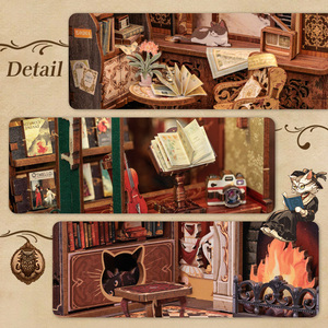 Kit DIY de Rincón de Lectura en Miniatura, Casa de Muñecas con Luz, Inserto de Estantería de Madera, Decoración Retro para Regalos, Serie Librería - Product Image 6