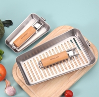 Wajan pemanggang persegi panjang, alat dapur logam baja tahan karat kreatif dengan pegangan yang dapat dilepas untuk barbekyu dan memanggang