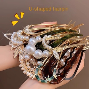 Accessoires d'épingles à cheveux en alliage <span class=keywords><strong>de</strong></span> style chinois pour femmes Fourches à cheveux à la mode pour filles Beauté en métal et acétate - Product Image 5