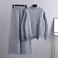 Ensemble Pull Tricoté d'Automne Tenues Décontractées pour Femmes Ensemble de Pull à Manches Longues et Pantalon Large en Maille Deux Pièces
