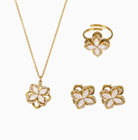 Ensemble de bijoux H2 en acier inoxydable plaqué or pour femmes, collier, boucles d'oreilles et bagues rotatives à quatre feuilles de trèfle, cadeau de mariage, cadeau porte-bonheur