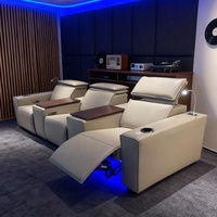 Ensemble de cinéma maison moderne extensible avec canapé inclinable électrique en cuir véritable, appui-tête VIP, chargement USB et télécommande