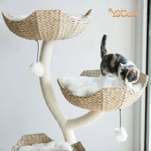 Tiragraffi a Torre Grande di Lusso in Legno Personalizzato dal Produttore, Design Soffice ed Estetico con Fiore in Rattan Rosa Eco-Friendly per Natale - Product Image 3