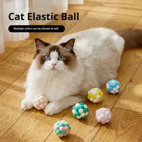 Jouets pour chats de haute qualité, bâtonnets à chat, jouets pour animaux de compagnie, balles élastiques à cloche, balles colorées en laine arc-en-ciel pour chats