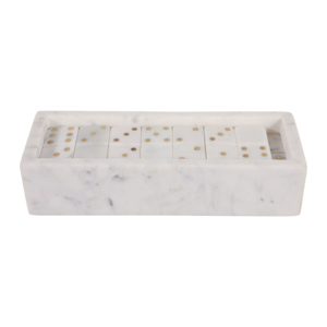 Set di Domino in Marmo con Punti in Ottone e Vassoio Rettangolare, Gioco Classico per Soggiorno e Arredamento Casa - Product Image 5