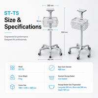 Chariot médical ST-T5 avec panier en fil de fer, roulettes silencieuses, base à 5 étoiles, OEM ODM, export direct usine