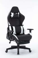 Chaise de bureau pivotante ergonomique en cuir PU et PVC, style racing, avec repose-pieds rétractable, blanche