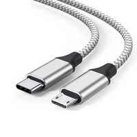 Kabel USB C ke Micro USB Xput 2.0, Kabel Braided Male to Male, Adaptor Tipe C USBC ke Micro USB untuk Pengisian Daya dan Transmisi Data