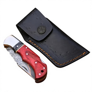 Couteau pliant multifonctionnel en acier inoxydable OEM avec manche en bois et étui en cuir pour le camping - Product Image 3