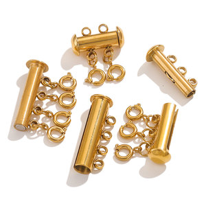 Fermoir magnétique coulissant 2-5 trous |   Fermoir tubulaire multi-brins en acier inoxydable plaqué or PVD pour la fabrication de bijoux DIY (bracelets, colliers) - Product Image 4