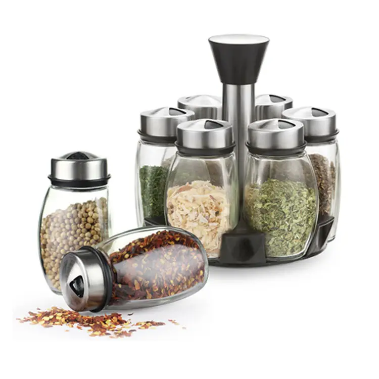 *EasyLife spice jar set 6pcs stainless steel lid with rotatable base 110ml spice rack set