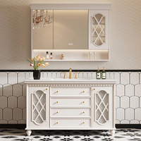 Meuble-lavabo de salle de bain rétro français à évier unique, personnalisable de 36 à 92 pouces, meuble-lavabo autoportant pour salles de bain rétro avec armoire miroir