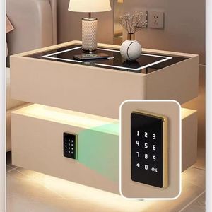 Mesita de Noche Flotante Moderna Minimalista de Madera Maciza Crema con Carga Inalámbrica Inteligente, Altavoz Bluetooth y Cerradura Combinada para Dormitorio - Product Image 1