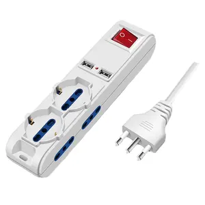 OSWELL 6 Seats 2 Multipurpose and 4 Bivalent 10 / 16A with 2 USB Sockets 5V / 2A 16A Plug White Italian Power Strip