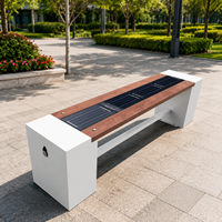 Banc solaire intelligent sans dossier, banc de charge photovoltaïque extérieur avec chargeur USB et sans fil