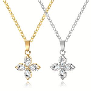 18K Pvd Plated Gold All-match Zircon Link Chain Stainless Steel <b>Light</b> Luxury Sporty Four-<b>leaf</b> Clover Women's Pendant Necklace - Product Image 1