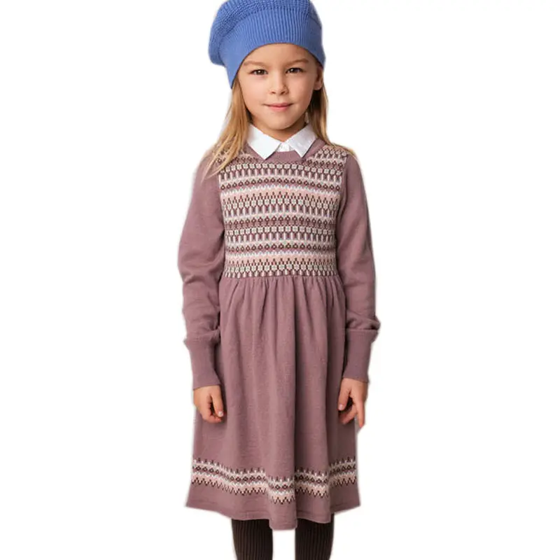 आईएनएस हॉट सेल बुटीक शरद ऋतु शीतकालीन बच्चों के कपड़े 100% सूती बच्चों की विंटेज स्वेटर ड्रेस लंबी आस्तीन वाली लड़कियों की बुना हुआ पोशाक