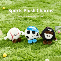 Porte-clés en peluche sur le thème des sports de dessin animé, mignon, football, baseball, billard, poupée en peluche, ornement à suspendre pour sac, idéal pour les cadeaux