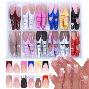 288 pièces, 12 couleurs, faux ongles à presser de style français, couverture complète, ensemble de faux ongles de couleurs mélangées en boîte - Product Image 1