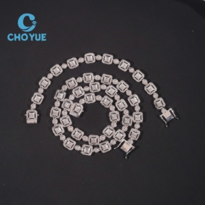 High Clarity <b>Emerald</b> Cut Moissanite Link Chain Tennis Chain Hip Hop Bling <b>Pendant</b> Unisex Luxury Wedding Gift Necklace - Product Image 3