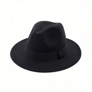 Fashion Men's Stylish Character Casual Wide Brim Fedora Printed <b>Band</b> Black <b>Hat</b> - Product Image 1