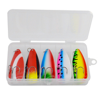 Lot de 5 leurres de pêche en métal avec hameçons triples pour achigan, brochet, truite, leurres rotatifs avec boîte de rangement pour achigan, truite, brochet d'eau douce