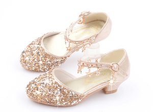 Vendita calda principessa per bambini alla moda per fiori Casual Glitter per bambini tacco alto scarpe con paillettes rosa dorato Sier - Product Image 2