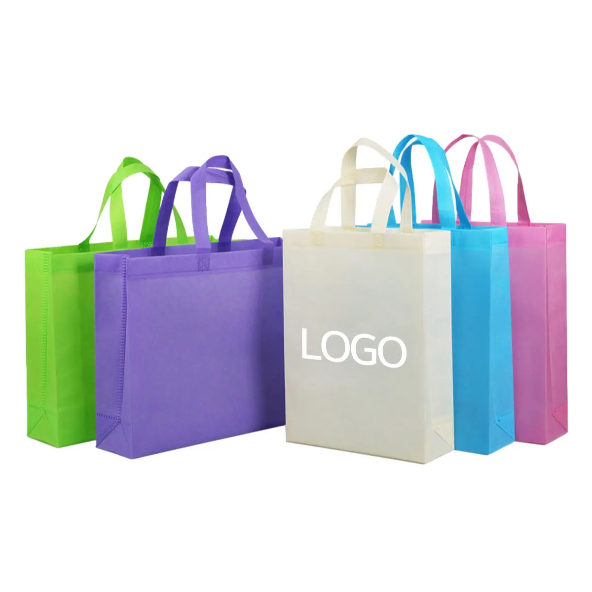 Bolsas de mano baratas, bolsas de compras de tela reciclable impresas personalizadas con logotipo, bolsas laminadas no tejidas