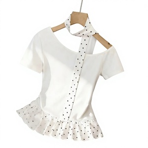 Jupe plissée élégante vintage West Island Dream, style rétro français, taille haute, color block, à pois, taille unique, col Peter Pan - Product Image 3