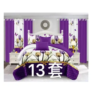 Estilo africano personalizado multi rainha 10pcs poliéster folha e cortina cama conjunto